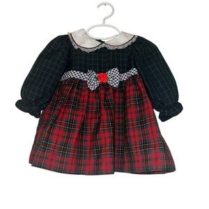 Vtg Baby Togs Tartan Plaid Dress with Bow and Collar Sz 12m NWT